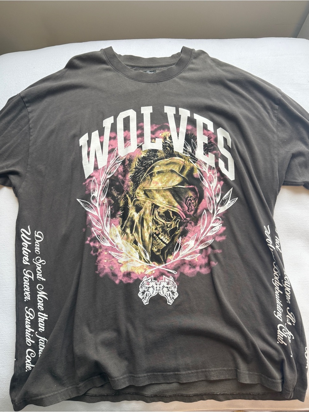 Darc Sport Black Wolves Skull Graphic Tee with Pink Accents